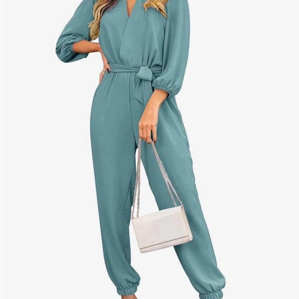Teal Long Sleeve Jumpsuit - Picture 3 of 3